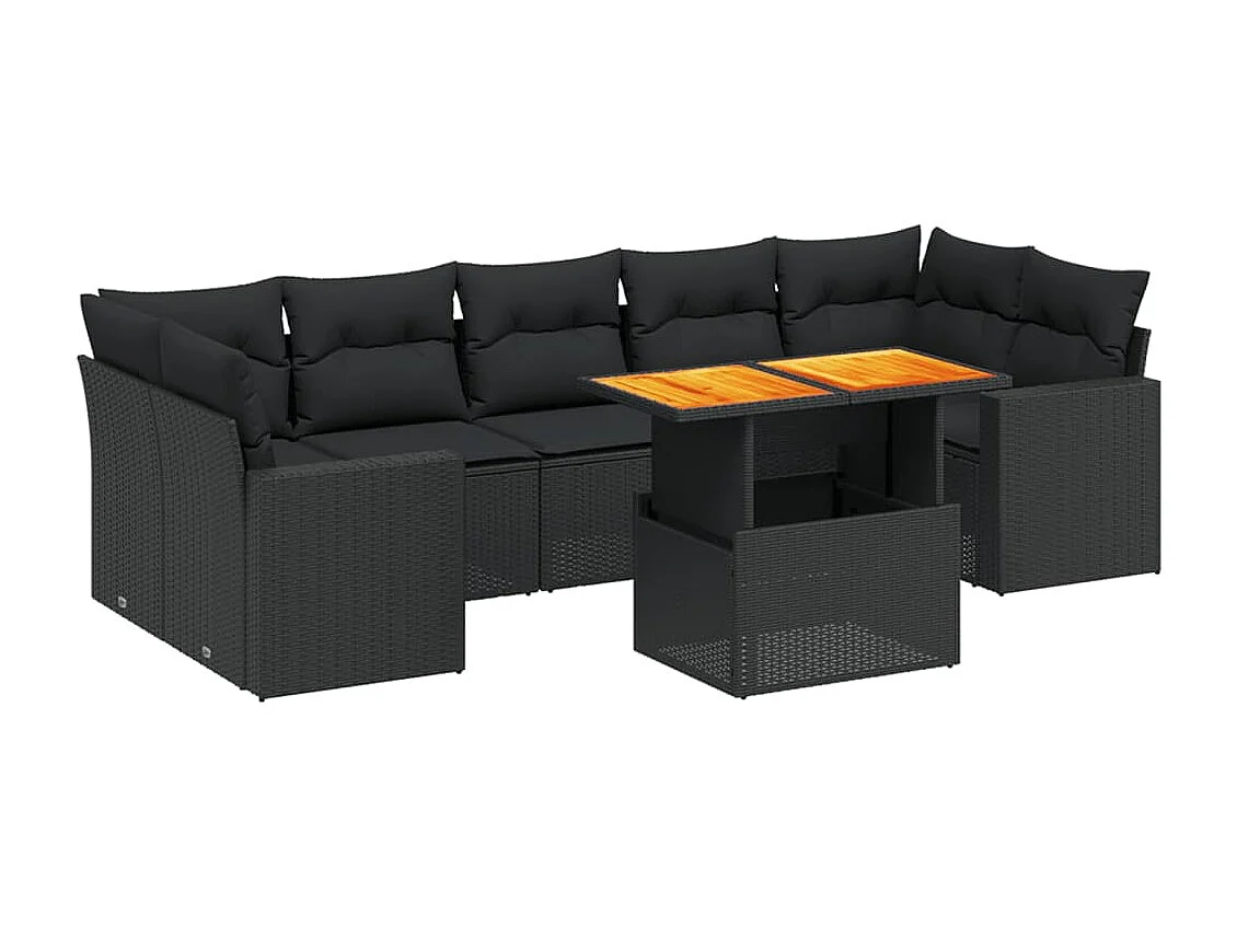 Salon de jardin 8 pcs avec coussins noir résine tressée