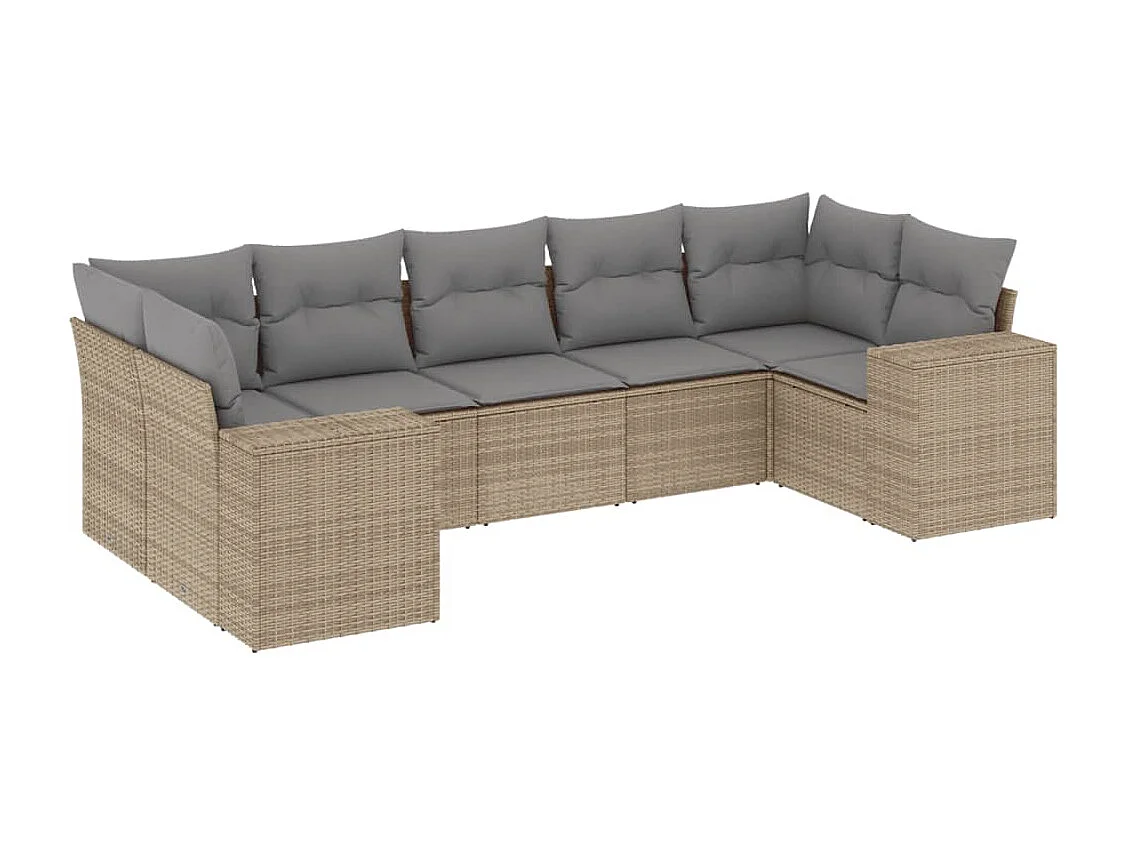 Salon de jardin avec coussins 7 pcs beige résine tressée