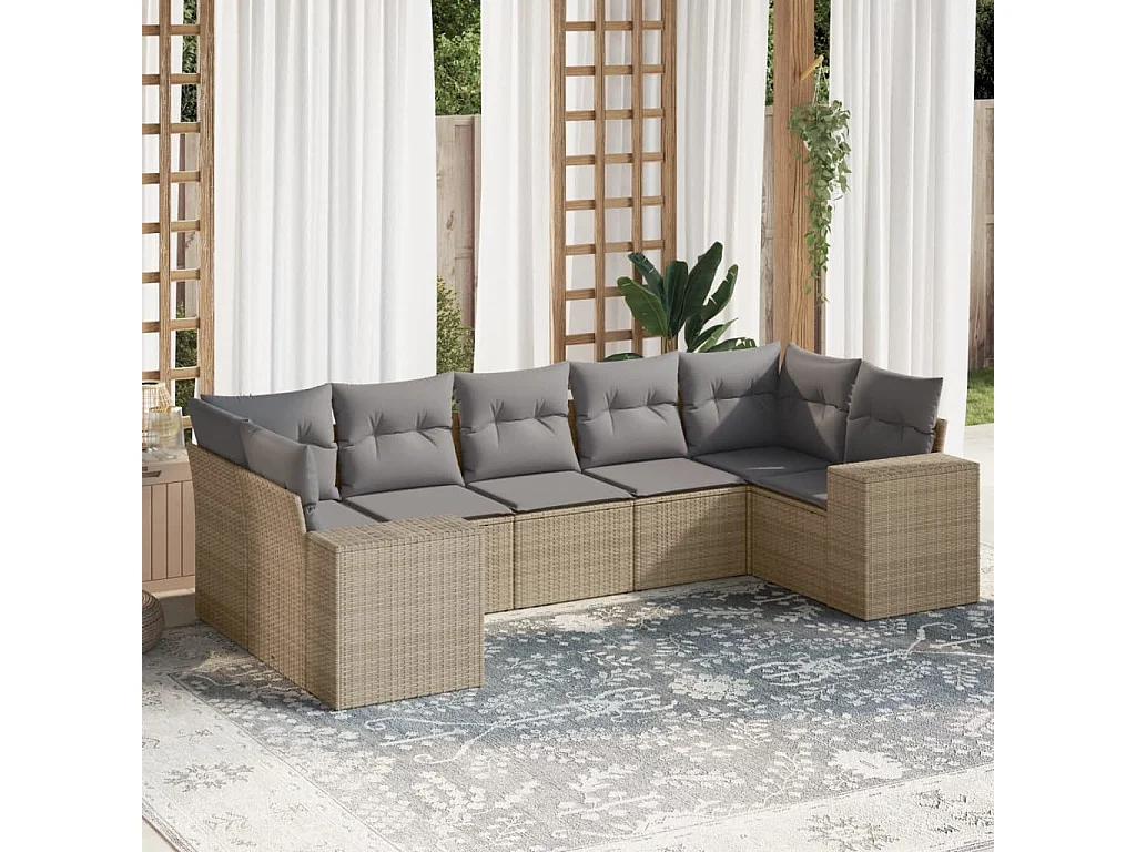 Salon de jardin avec coussins 7 pcs beige résine tressée