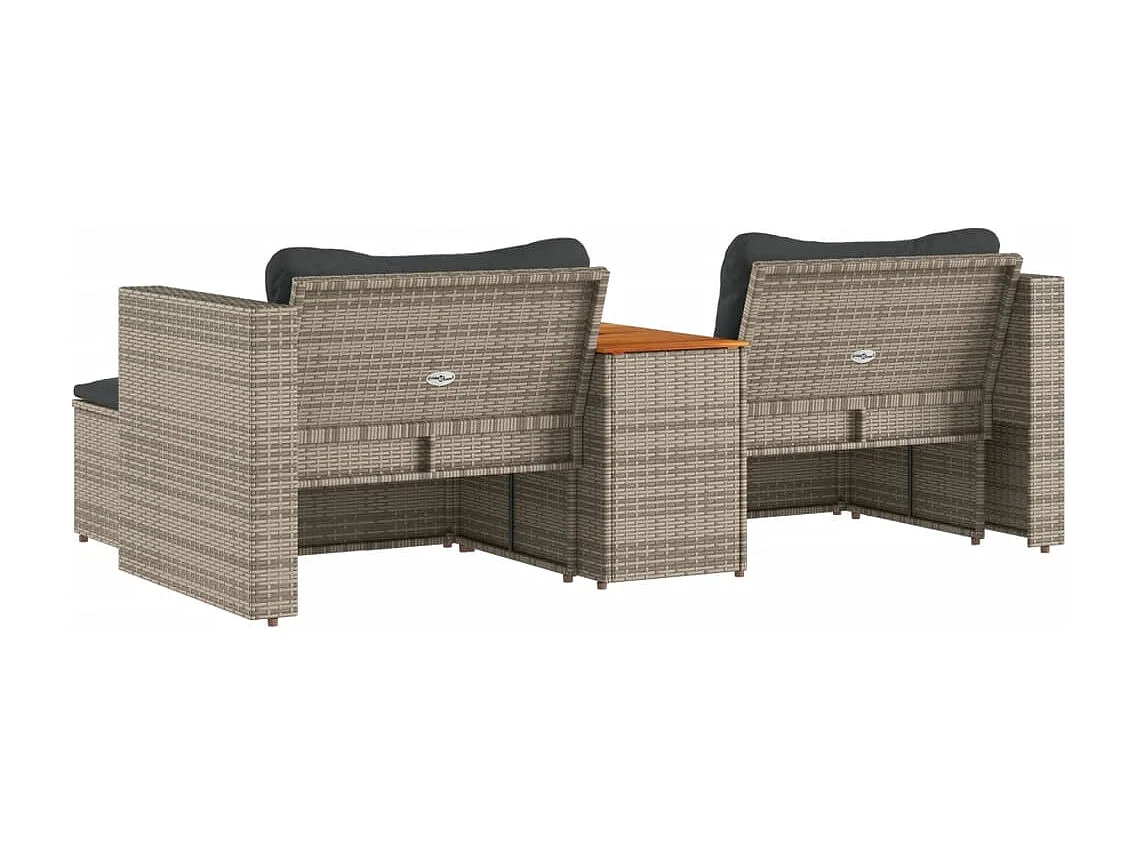 Salon de jardin 5 pcs avec coussins gris résine tressée acacia