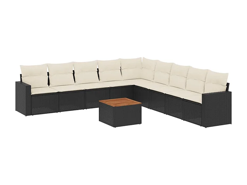 Salon de jardin 10 pcs avec coussins noir résine tressée