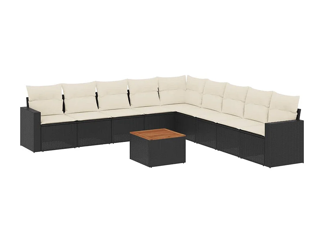 Salon de jardin 10 pcs avec coussins noir résine tressée