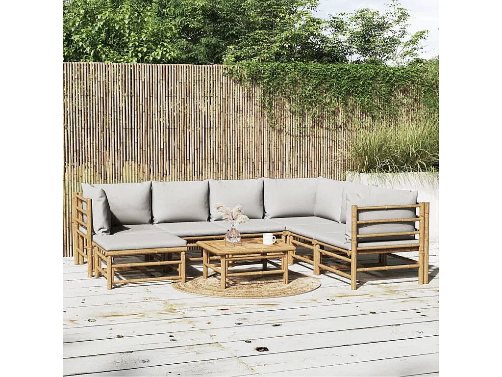 Salon de jardin 8 pcs avec coussins gris clair bambou