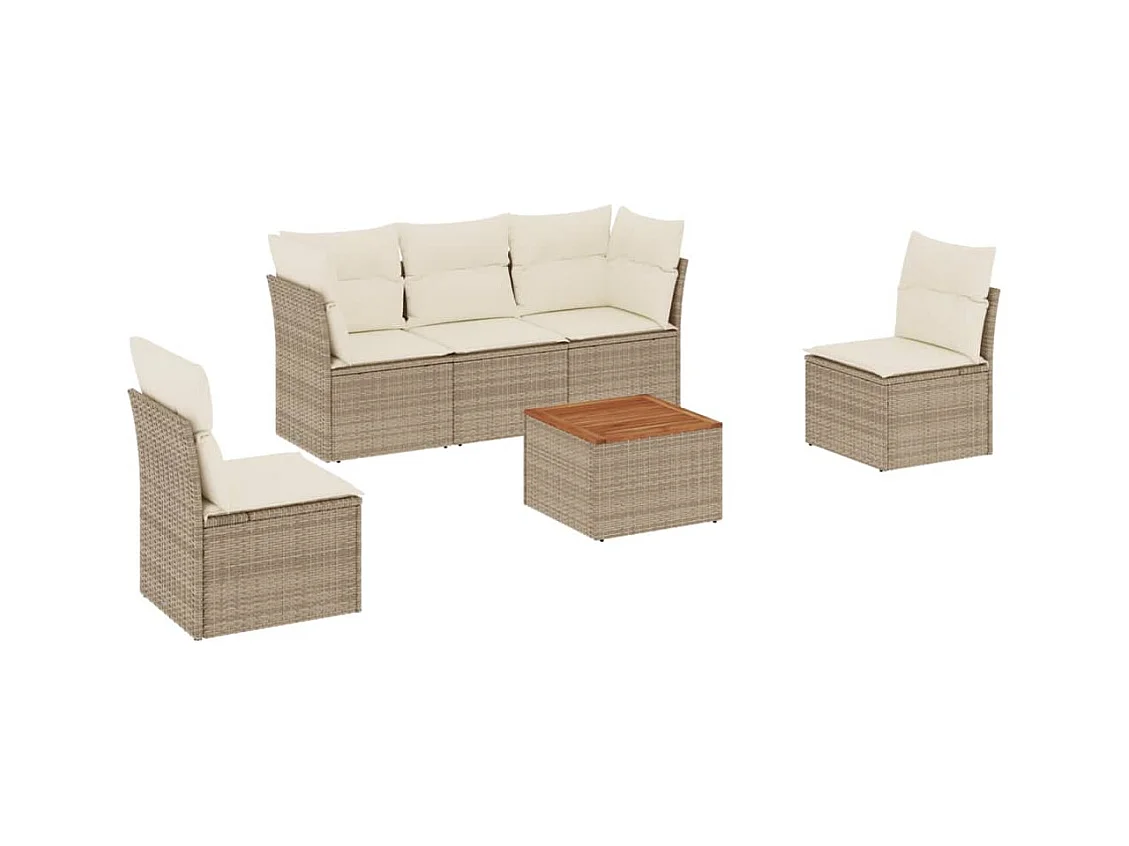 Salon de jardin avec coussins 6 pcs beige résine tressée