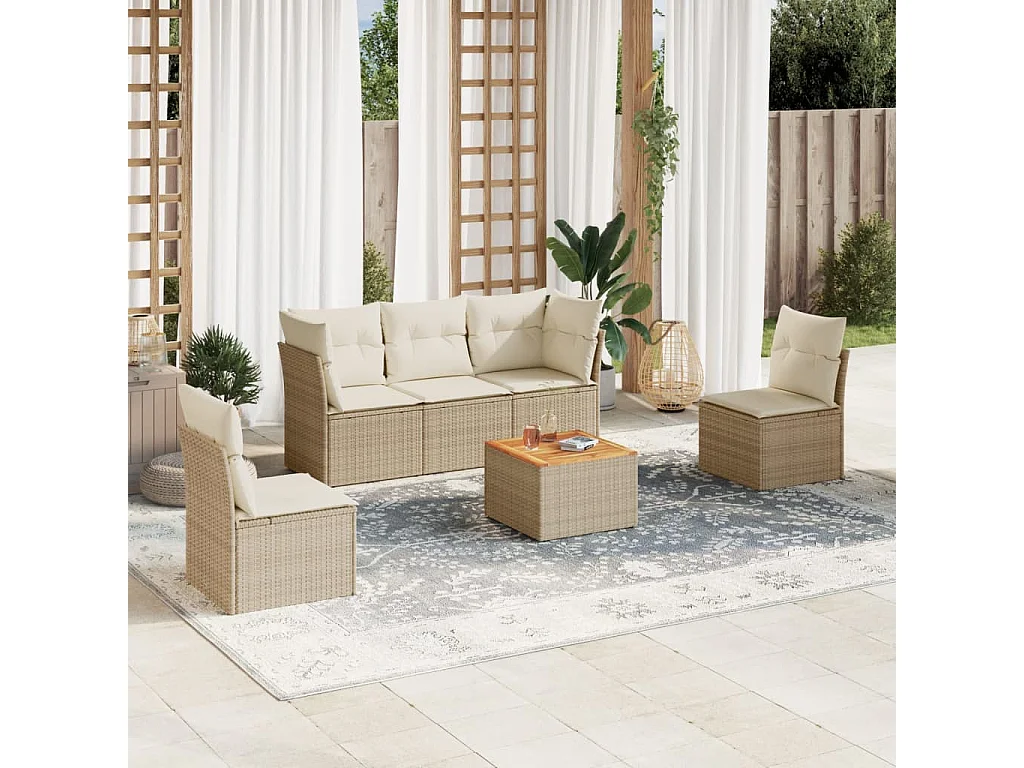Salon de jardin avec coussins 6 pcs beige résine tressée