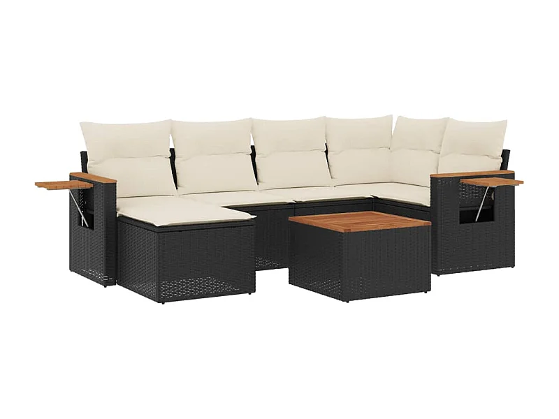 Salon de jardin 7 pcs avec coussins noir résine tressée