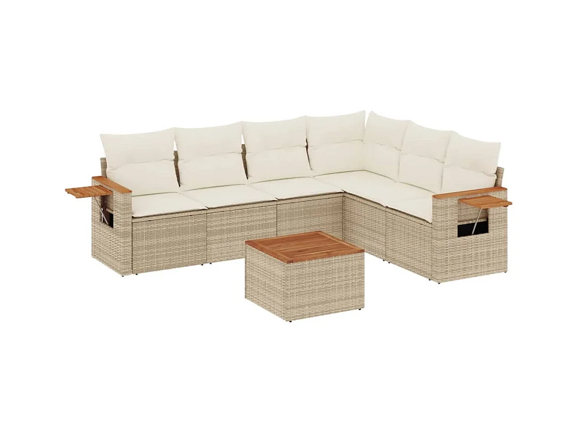 Salon de jardin avec coussins 7 pcs beige résine tressée