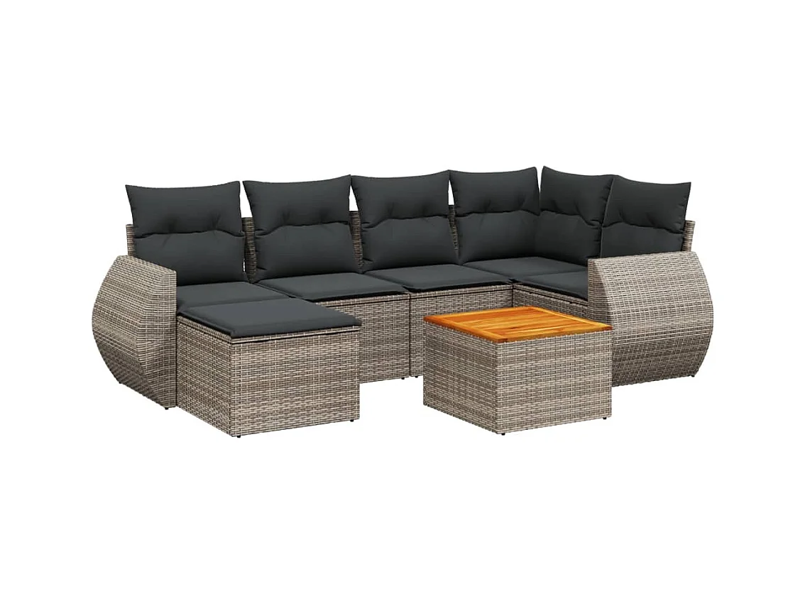 Salon de jardin avec coussins 7 pcs gris résine tressée