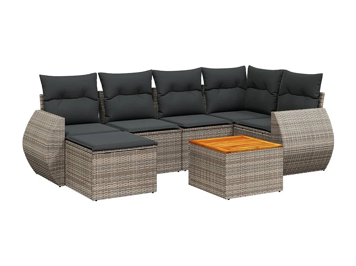 Salon de jardin avec coussins 7 pcs gris résine tressée