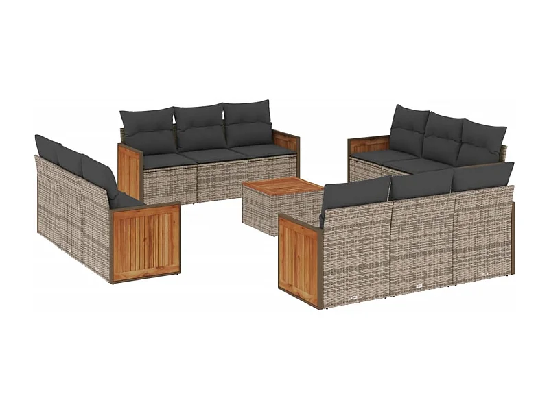 Salon de jardin avec coussins 13 pcs gris résine tressée