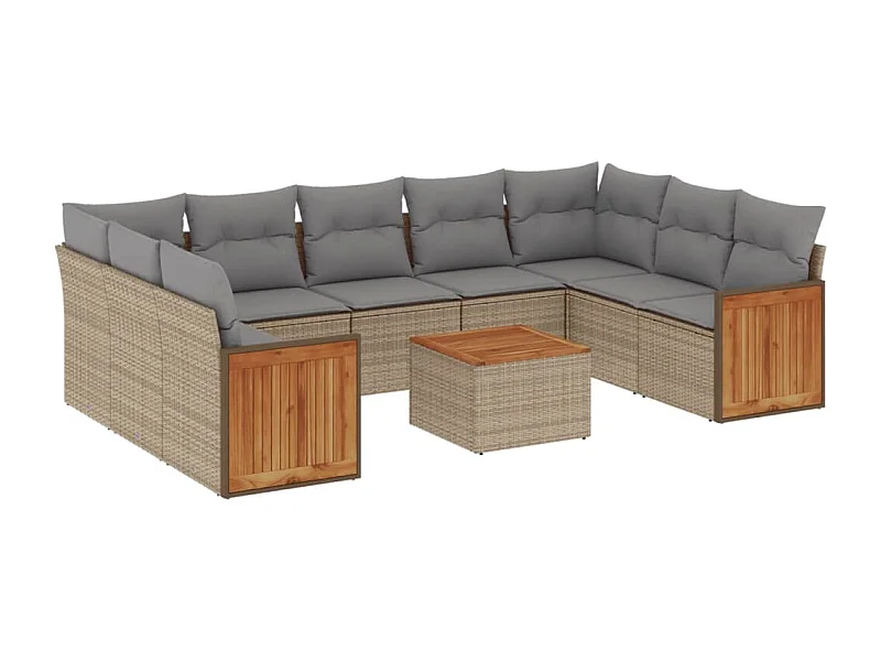 Salon de jardin avec coussins 10 pcs beige résine tressée