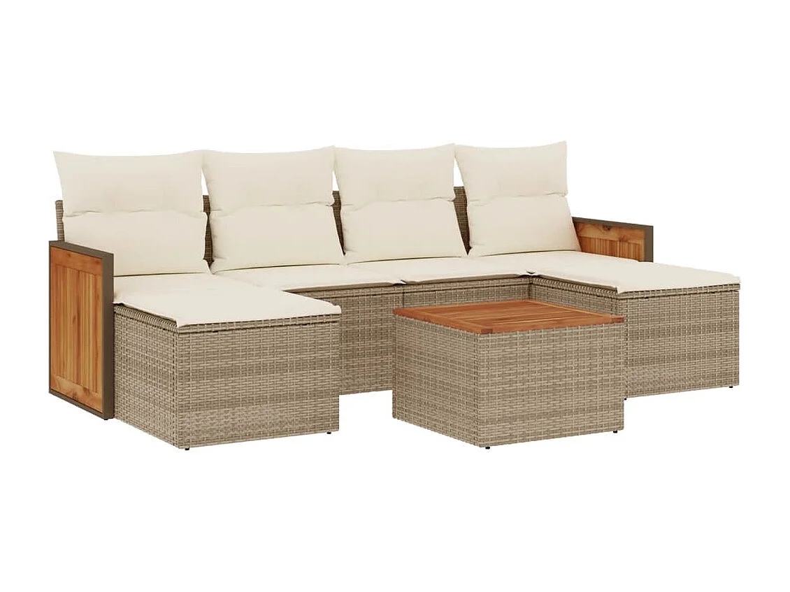 Salon de jardin avec coussins 7 pcs beige résine tressée