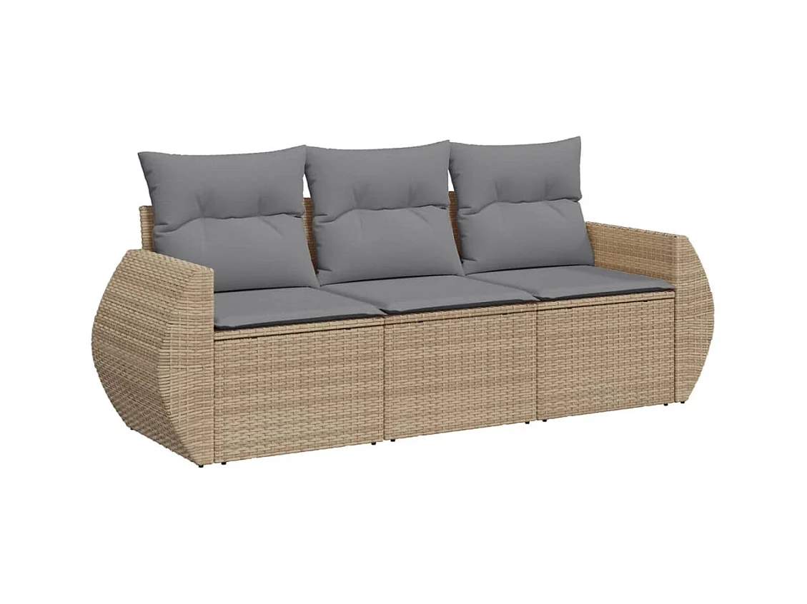 Salon de jardin avec coussins 3 pcs beige résine tressée