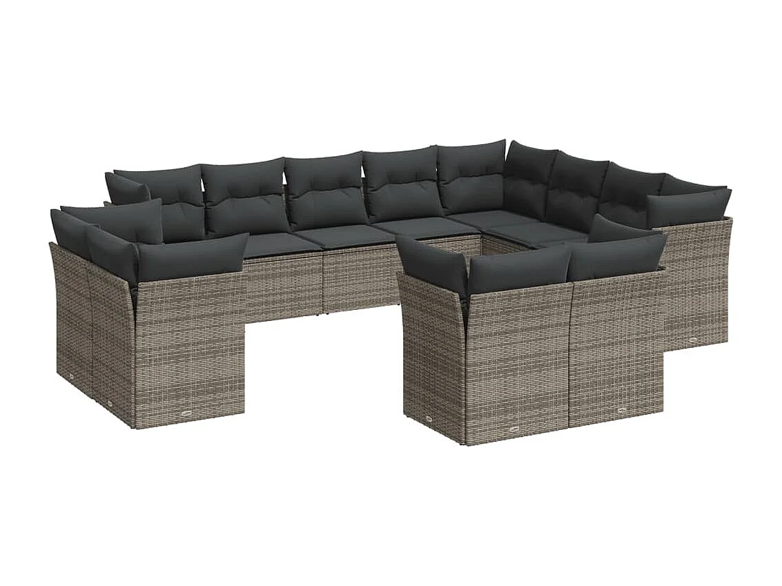 Salon de jardin avec coussins 12 pcs gris résine tressée