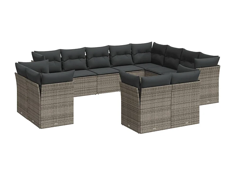 Salon de jardin avec coussins 12 pcs gris résine tressée