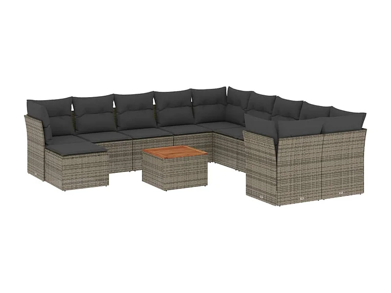 Salon de jardin avec coussins 12 pcs gris résine tressée