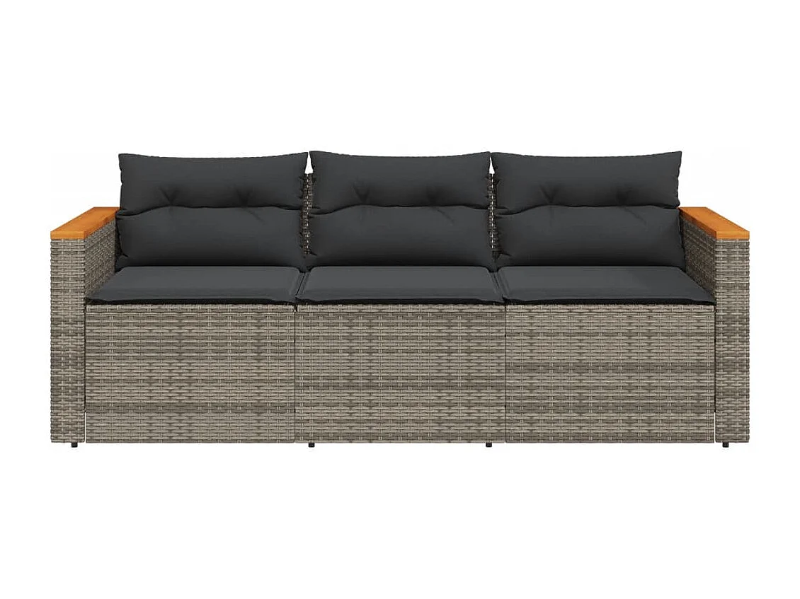 Canapé de jardin avec coussins 3 places gris résine tressée