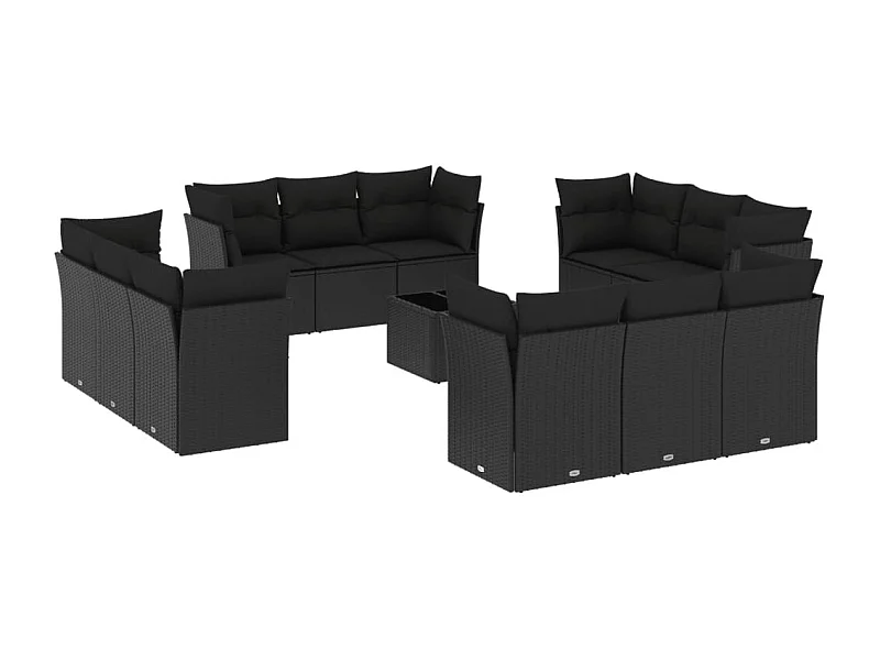 Salon de jardin avec coussins 13 pcs noir résine tressée