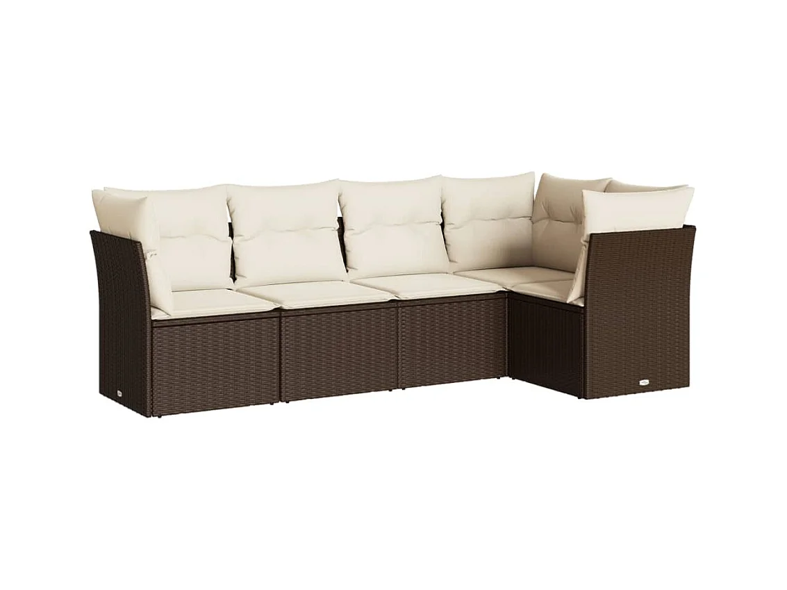 Salon de jardin avec coussins 5 pcs marron résine tressée
