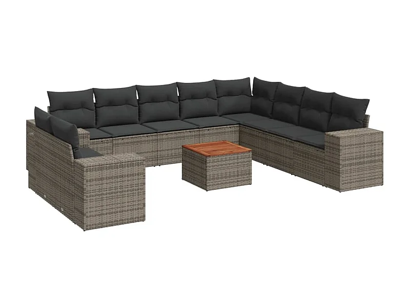 Salon de jardin 11 pcs avec coussins gris résine tressée