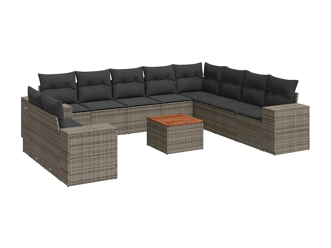 Salon de jardin 11 pcs avec coussins gris résine tressée