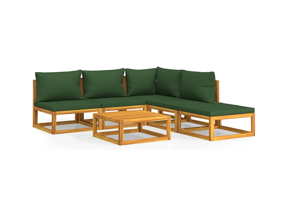 Salon de jardin 6 pcs avec coussins vert bois massif