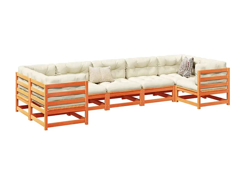 Salon de jardin 7 pcs avec coussins cire marron bois pin massif