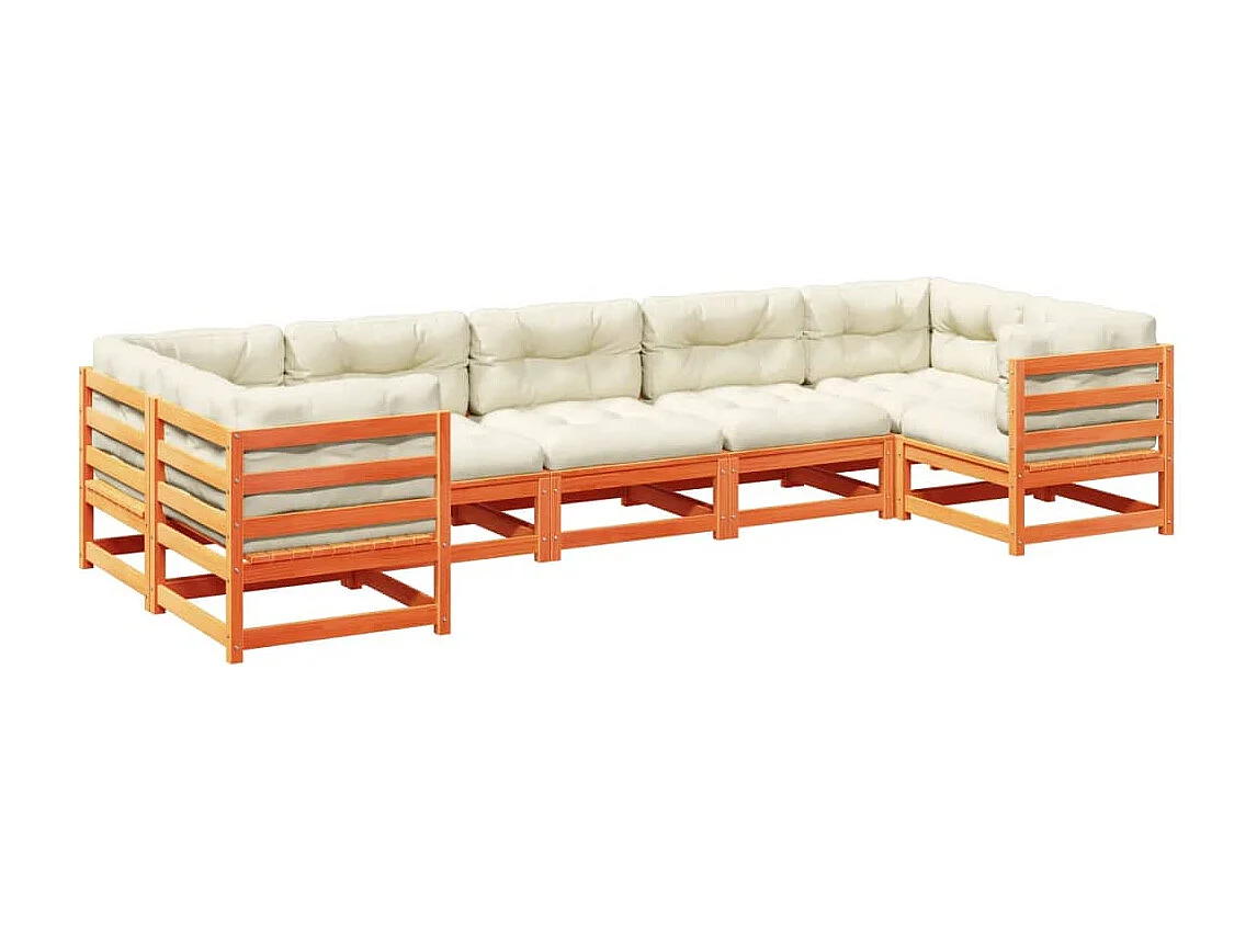 Salon de jardin 7 pcs avec coussins cire marron bois pin massif