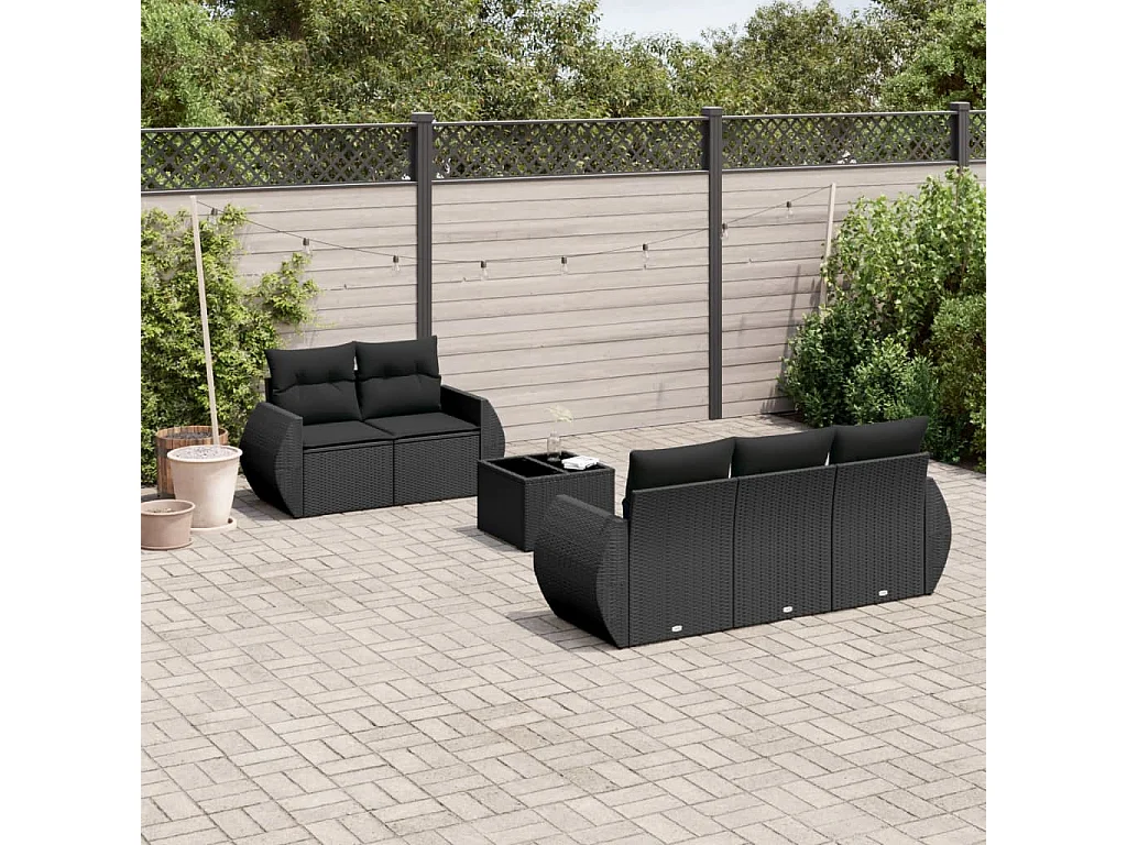 Salon de jardin 6 pcs avec coussins noir résine tressée