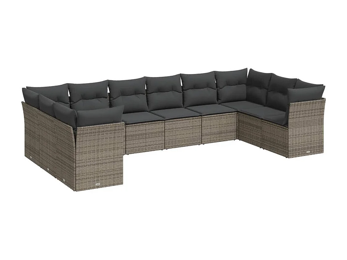 Salon de jardin avec coussins 10 pcs gris résine tressée