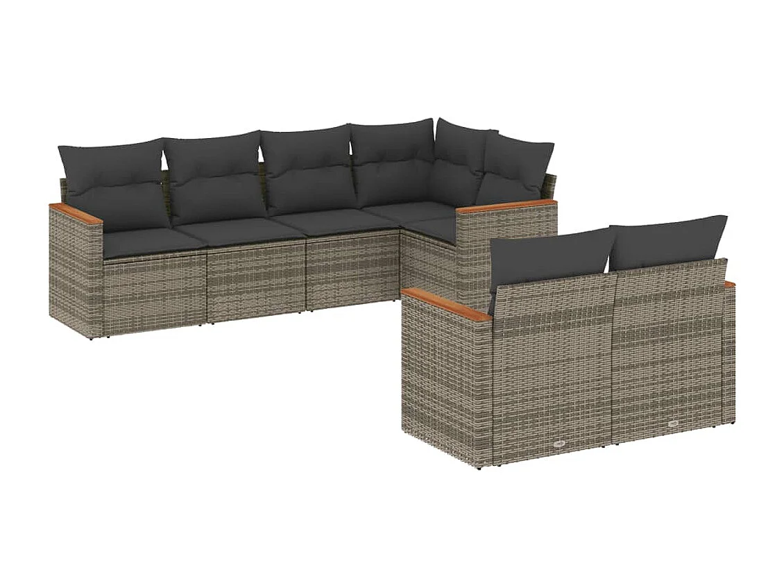 Salon de jardin avec coussins 7 pcs gris résine tressée