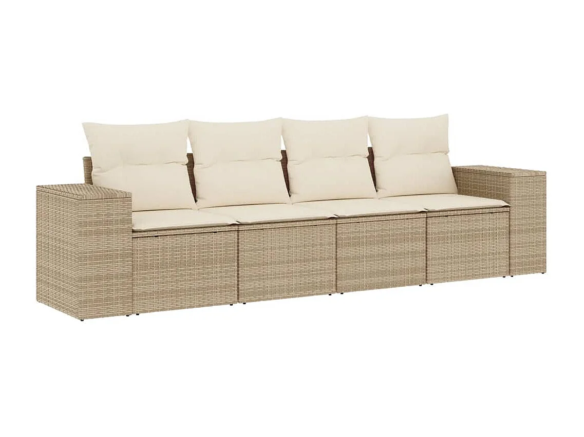 Salon de jardin avec coussins 4 pcs beige résine tressée