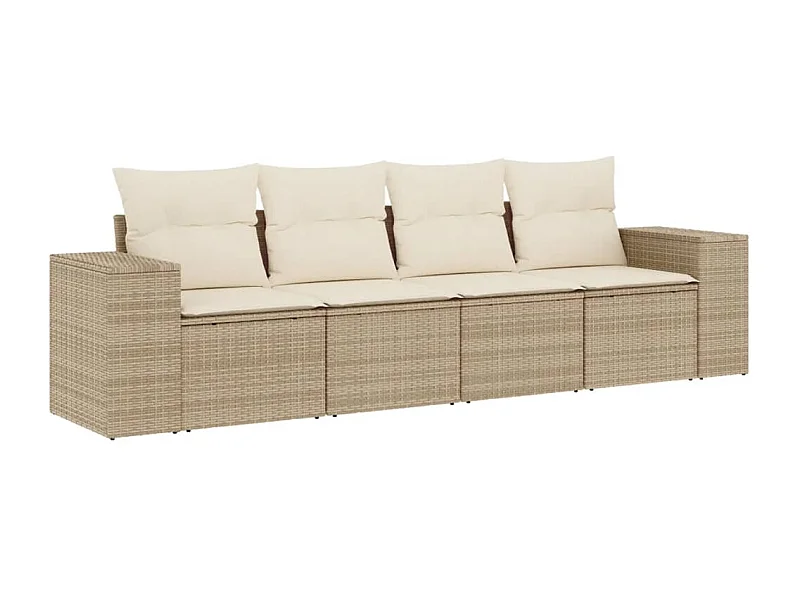Salon de jardin avec coussins 4 pcs beige résine tressée