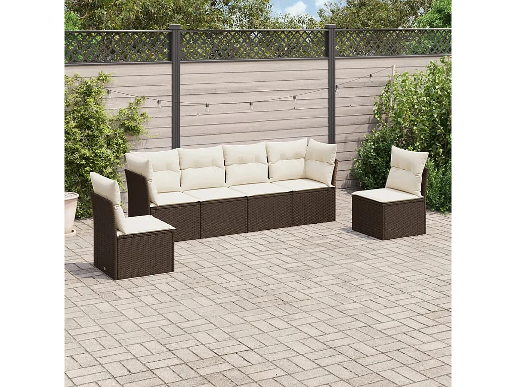 Salon de jardin avec coussins 6 pcs marron résine tressée