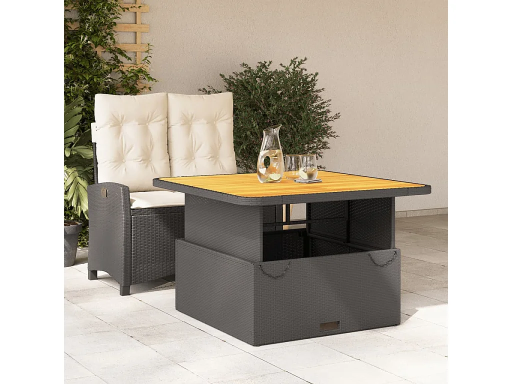 Ensemble à manger de jardin coussins 2pcs noir résine tressée