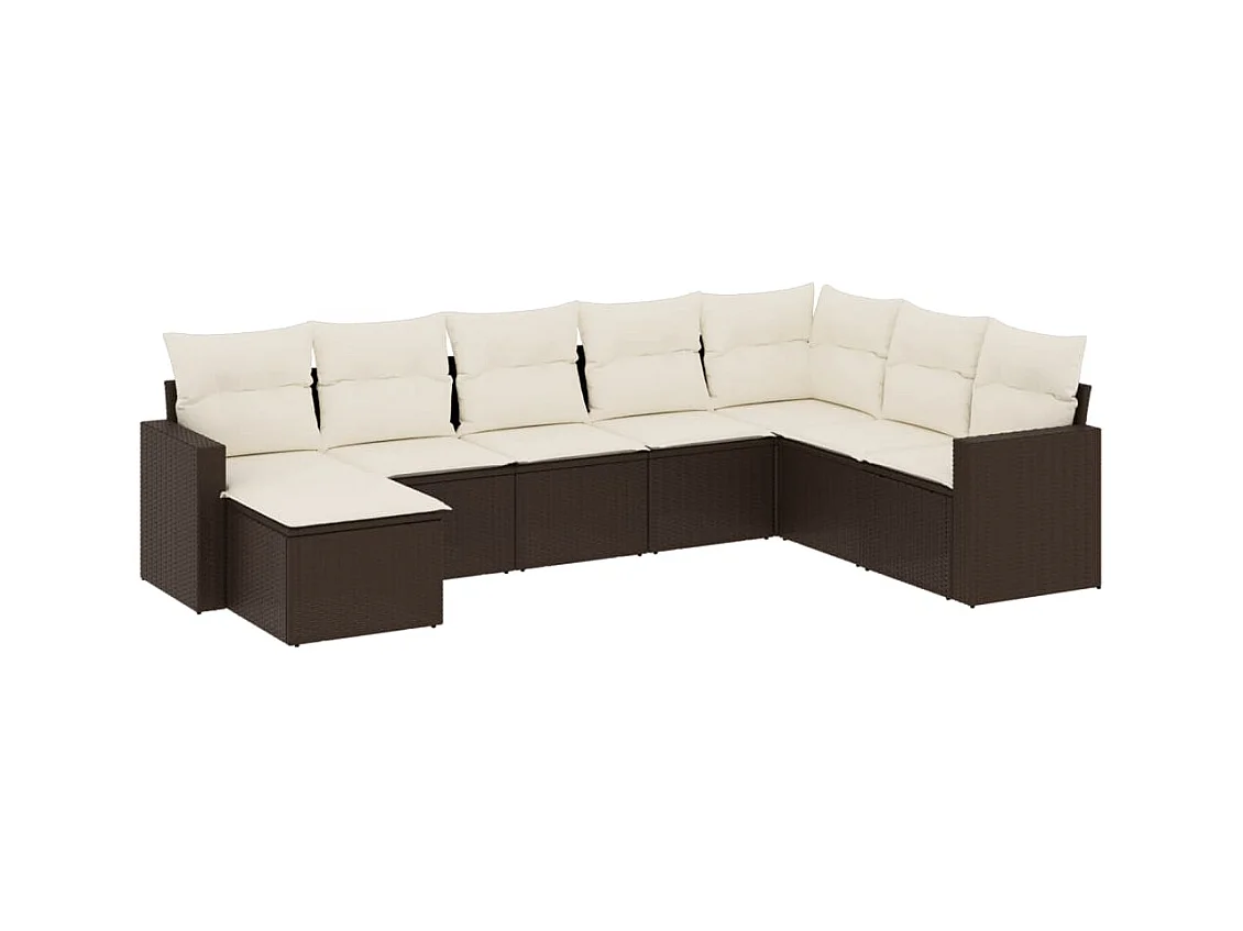 Salon de jardin 8 pcs avec coussins marron résine tressée