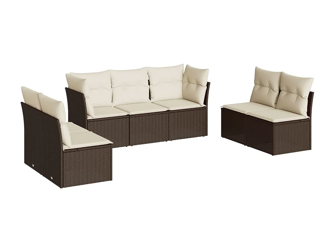 Salon de jardin avec coussins 7 pcs marron résine tressée