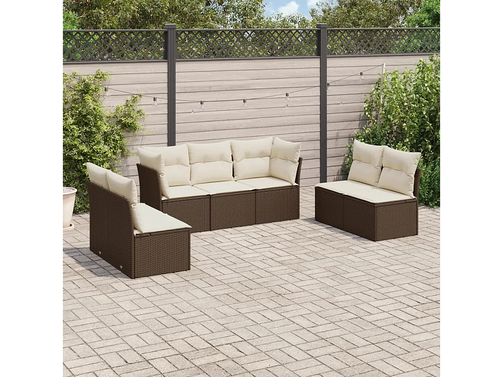 Salon de jardin avec coussins 7 pcs marron résine tressée