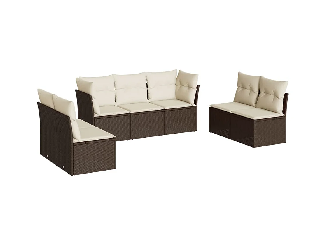 Salon de jardin avec coussins 7 pcs marron résine tressée
