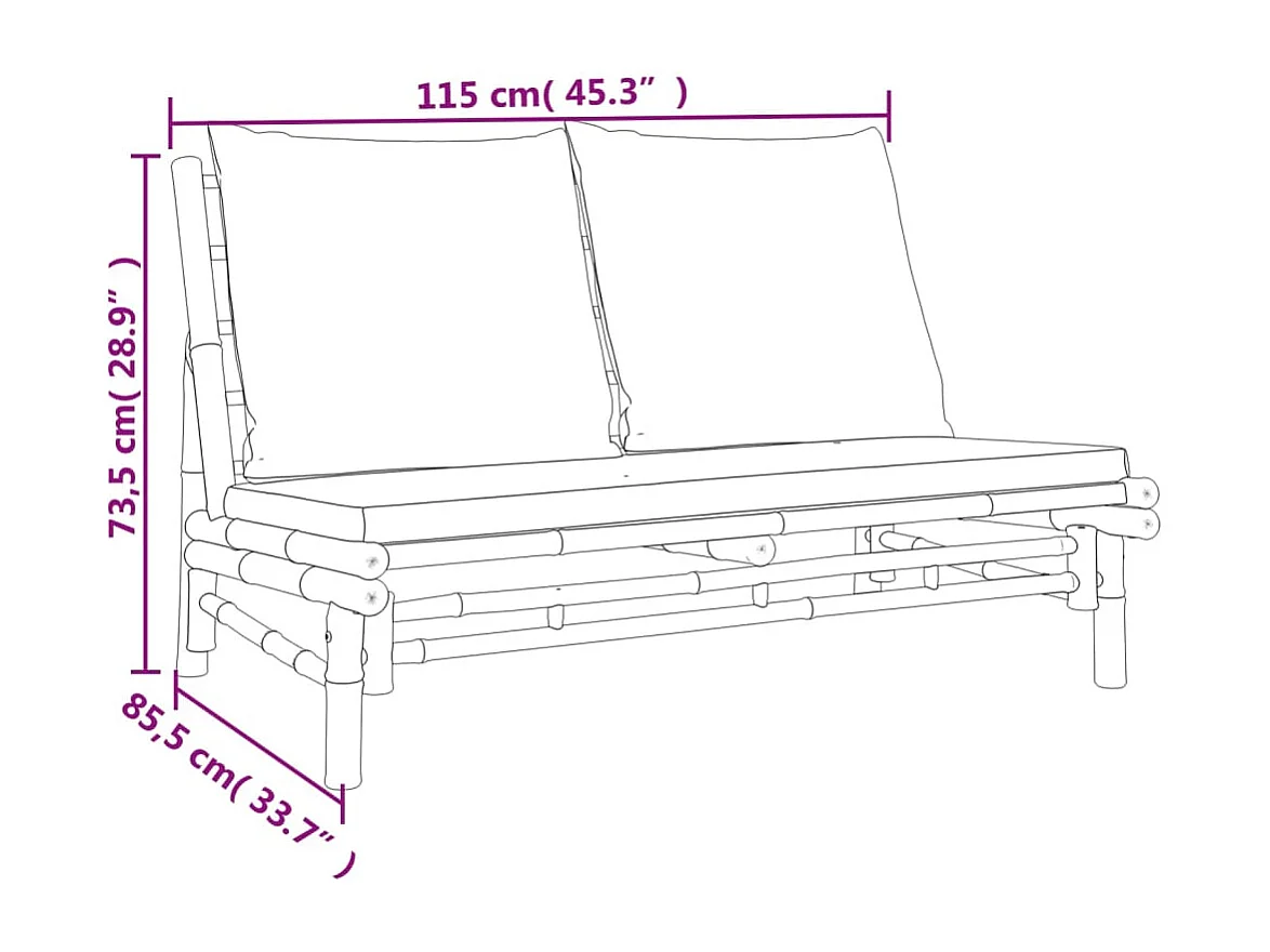 Salon de jardin 3 pcs avec coussins gris foncé bambou