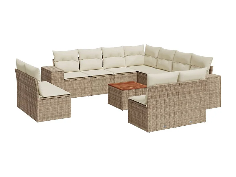 Salon de jardin avec coussins 12 pcs beige résine tressée