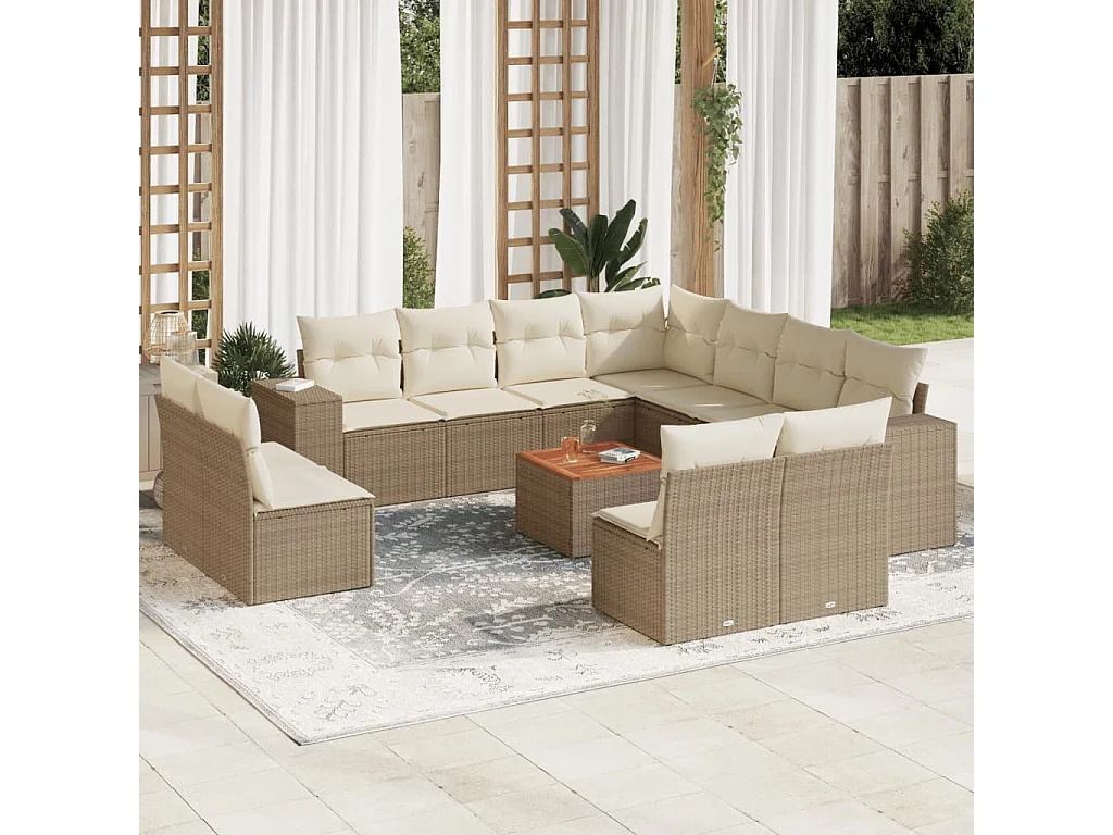 Salon de jardin avec coussins 12 pcs beige résine tressée