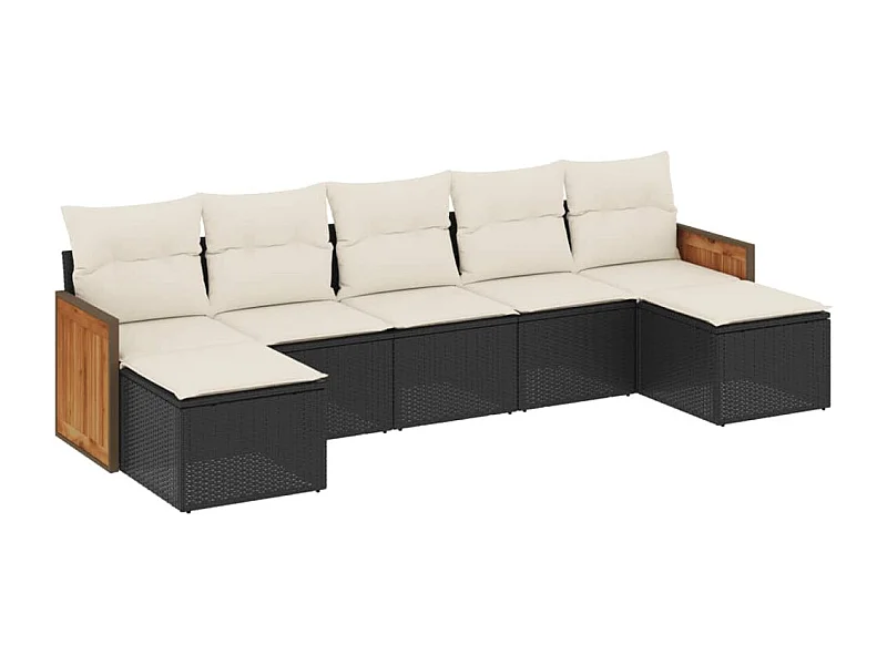 Salon de jardin 7 pcs avec coussins noir résine tressée