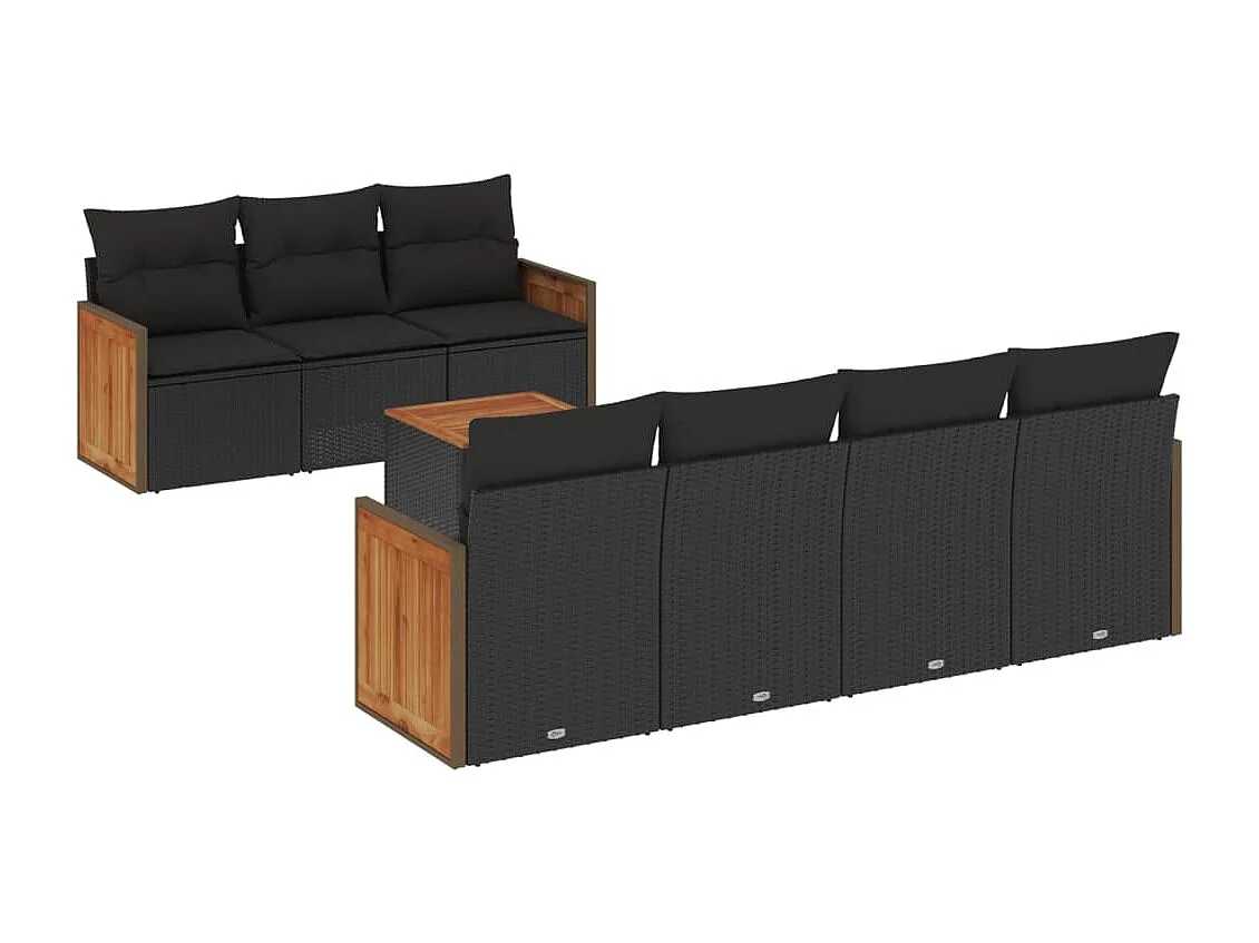 Salon de jardin 8 pcs avec coussins noir résine tressée