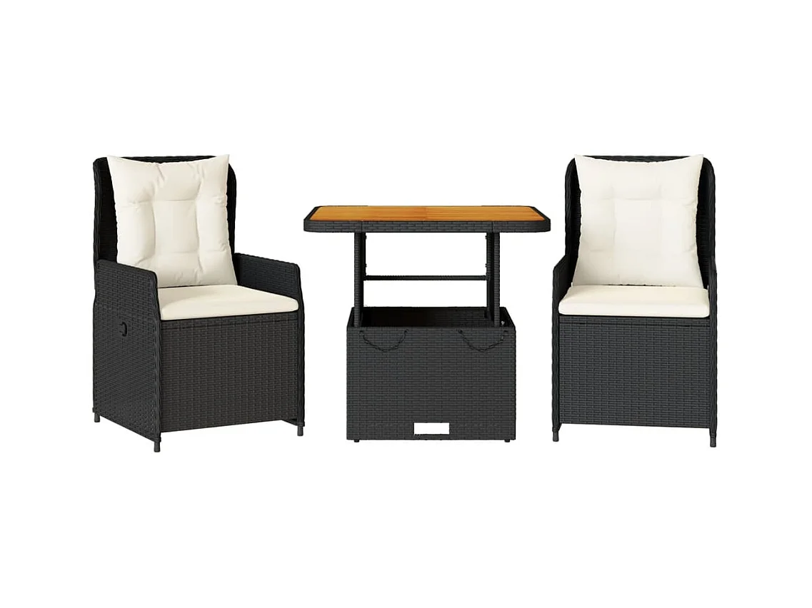 Ensemble de bistro 3 pcs avec coussins noir résine tressée