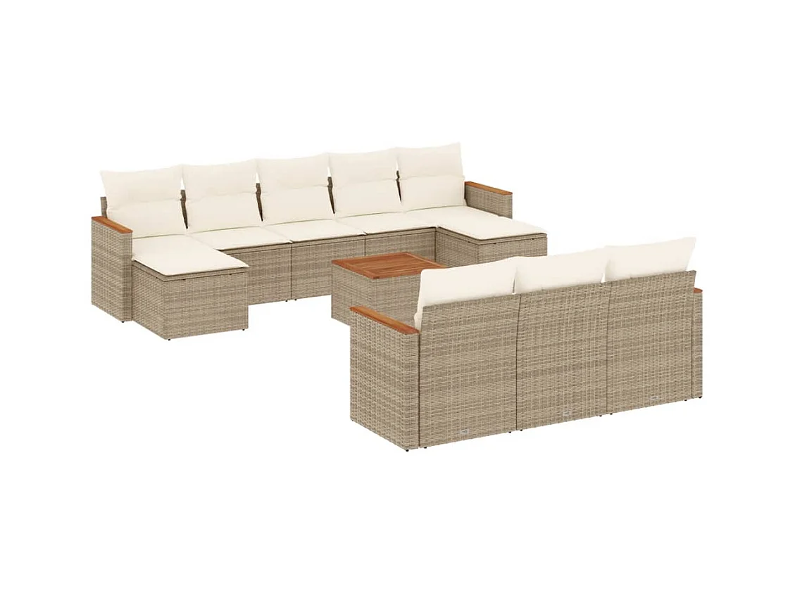 Salon de jardin 11 pcs avec coussins beige résine tressée