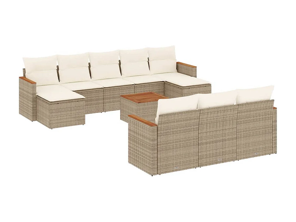 Salon de jardin 11 pcs avec coussins beige résine tressée