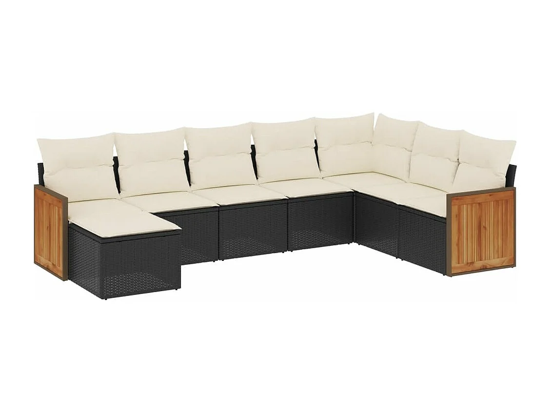 Salon de jardin 8 pcs avec coussins noir résine tressée