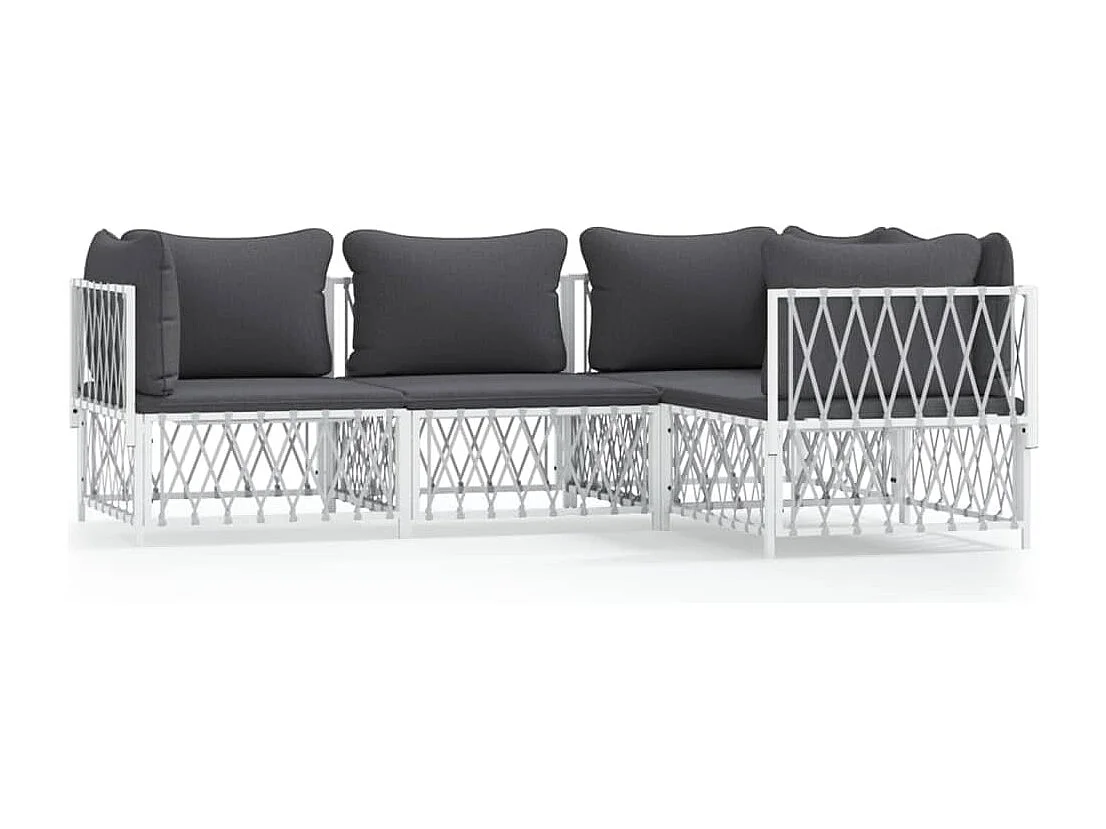 Salon de jardin 4 pcs avec coussins blanc acier