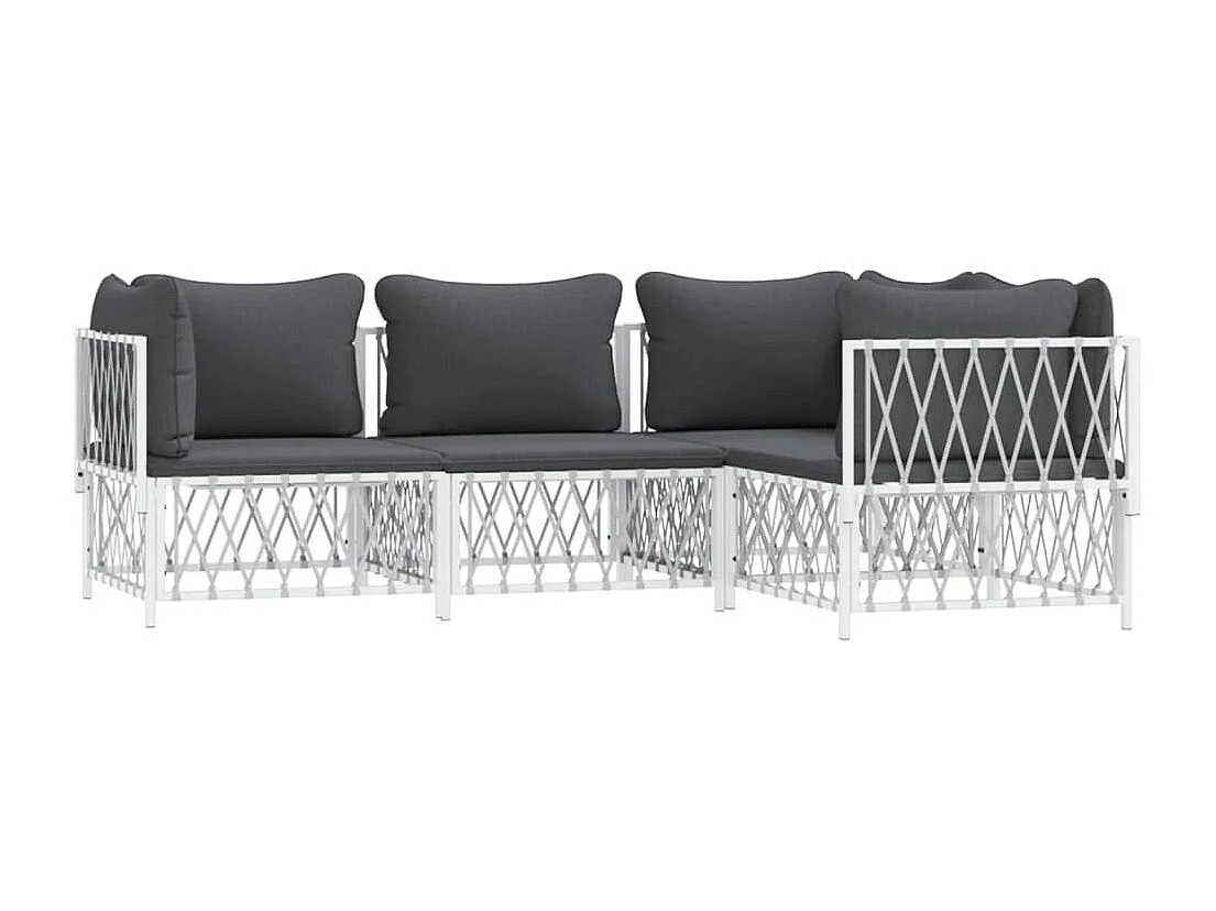 Salon de jardin 4 pcs avec coussins blanc acier